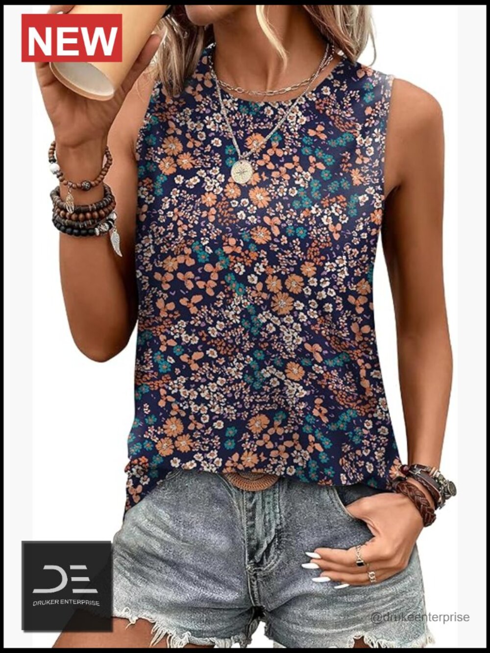 Eyelet Loose Casual Tank Top Crew Neck Sleeveless Summer Top - Picture 1 of 6